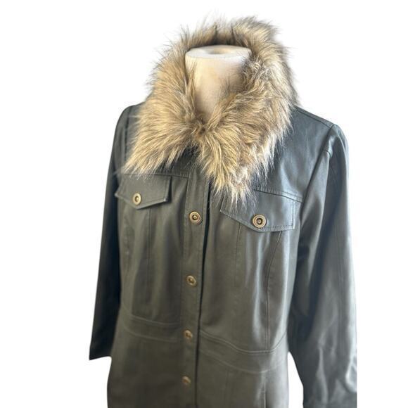 -Anthropologie Maeve Kellie Faux Leather Coat in‎ Green Size 16 - Picture 3 of 12